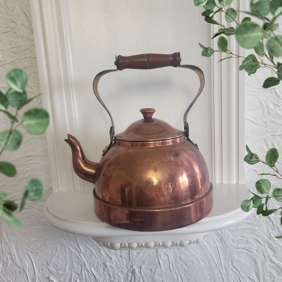 Taiwan Other - 9x8 Vintage Copper Tea Kettle W/Wooden Handle Taiwan